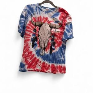 Tie-Dye Skull Graphic Tee - Red & Blue